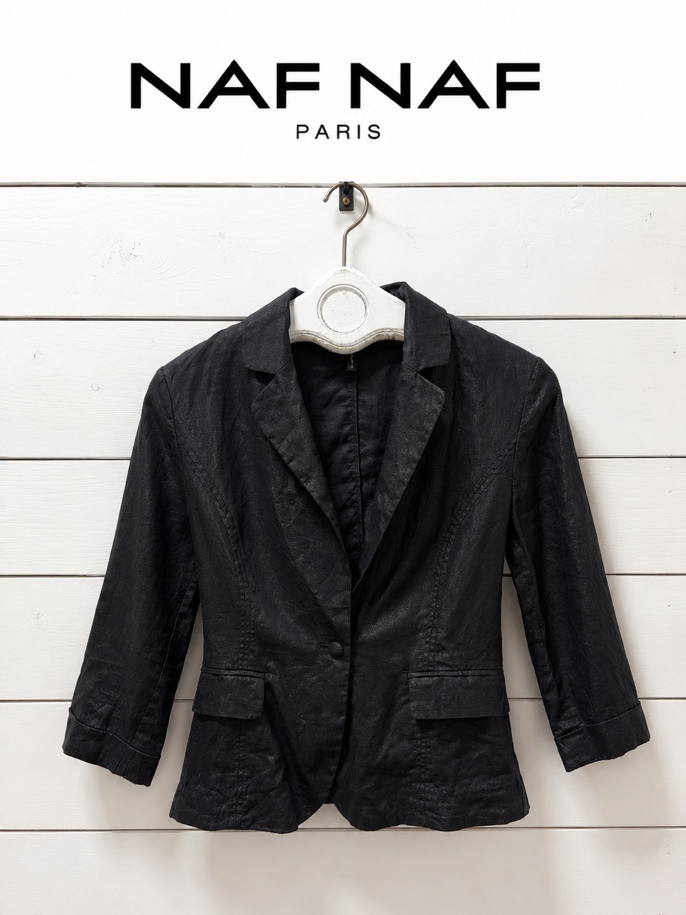 NAF NAF Black Silver Sheen Linen Blazer Size 38